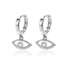 Load image into Gallery viewer, Evil Eye Drop Earrings Silver