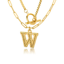Load image into Gallery viewer, Double Initial & Toggle Clasp Necklace Set Gold / W / 45cm