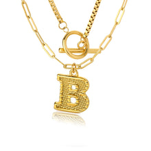 Load image into Gallery viewer, Double Initial & Toggle Clasp Necklace Set Gold / B / 45cm
