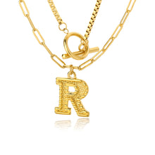 Load image into Gallery viewer, Double Initial & Toggle Clasp Necklace Set Gold / R / 45cm