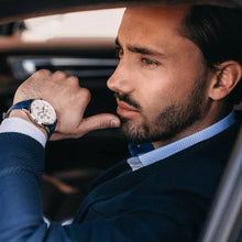 Load image into Gallery viewer, Men's Watch | Blue Leather Strap | White Watch Face - LeyeF Co. Global Jewelry & Accessories