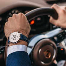 Load image into Gallery viewer, Men's Watch | Blue Leather Strap | White Watch Face - LeyeF Co. Global Jewelry & Accessories