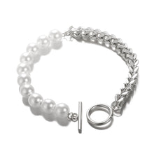 Load image into Gallery viewer, Cuban Chain Pearl Bracelet Silver / 18.5cm