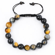 Load image into Gallery viewer, Bracelet - HAWK'S EYE Beaded Bracelet | Multicolored Gemstones On Black Cord | 10mm Beads