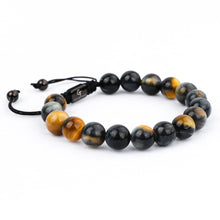 Load image into Gallery viewer, Bracelet - HAWK'S EYE Beaded Bracelet | Multicolored Gemstones On Black Cord | 10mm Beads