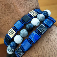 Load image into Gallery viewer, Bracelet - LAPIS LAZULI Flatbead Bracelet | Blue Gemstones & Black CZ Bead