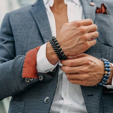 Load image into Gallery viewer, MATTE ONYX Beaded Bracelet | Triple Silver Plated Steel Beads - LeyeF Co. Global Jewelry & Accessories