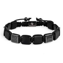 Load image into Gallery viewer, Bracelet - MATTE ONYX Flatbead Bracelet | Black Gemstones On Black Cord | Black CZ Bead