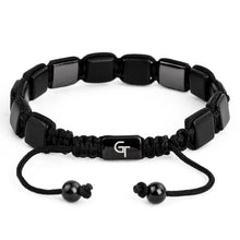 Load image into Gallery viewer, Bracelet - MATTE ONYX Flatbead Bracelet | Black Gemstones On Black Cord | Black CZ Bead