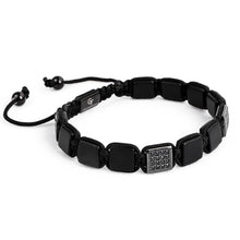 Load image into Gallery viewer, Bracelet - MATTE ONYX Flatbead Bracelet | Black Gemstones On Black Cord | Black CZ Bead