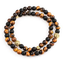Load image into Gallery viewer, Bracelet - Men's Wrap Bracelet | Tiger Eye, Matte Onyx Gemstones