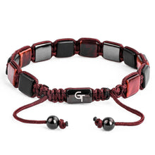 Load image into Gallery viewer, Bracelet - RED TIGER EYE, MATTE ONYX Flatbead Bracelet | Red And Black Gemstones | Black CZ Bead