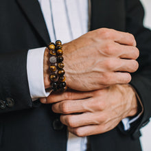 Load image into Gallery viewer, Bracelet - TIGER EYE Beaded Bracelet | Brown Gemstones On Black Cord | 10mm Beads