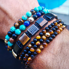 Load image into Gallery viewer, Bracelet - TIGER EYE, BLACK ONYX Flatbead Bracelet | Brown & Black Gemstones