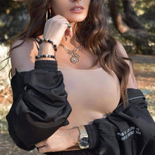 Load image into Gallery viewer, Bracelet - Women's Beaded Bracelet | Mixed Onyx, Labradorite, Agate, Hematite Gemstones On Black Cord