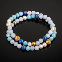 Load image into Gallery viewer, Bracelet - Women's Wrap Bracelet | Aquamarine, Pearl, Lapis Gemstones