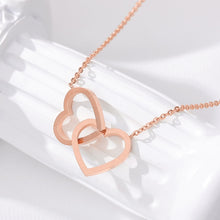 Load image into Gallery viewer, Double Heart Pendant Necklace Rose Gold / 43cm