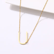Load image into Gallery viewer, slanted initial necklace gold / u