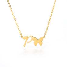 Load image into Gallery viewer, Initial Butterfly Necklace P / 45cm