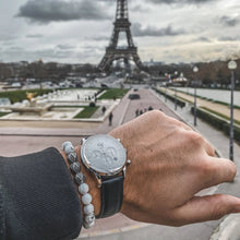 Load image into Gallery viewer, Watch - Men's Elegant Watch | Black Leather Strap | White Watch Face | Grey Sky