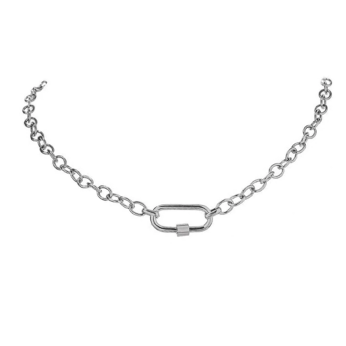 Link Chain with Carabiner Necklace Silver