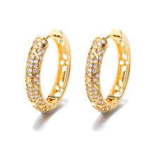 Load image into Gallery viewer, Bold Crystal Hoops Gold
