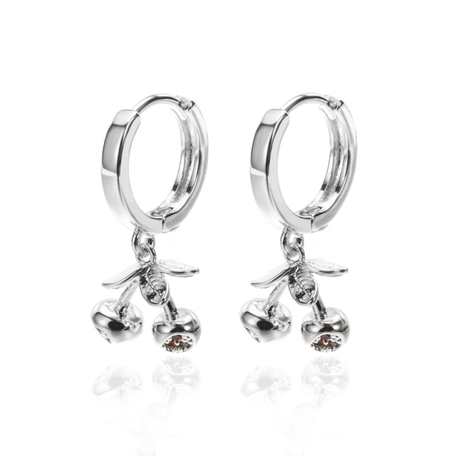 Cherry Drop Earrings Silver