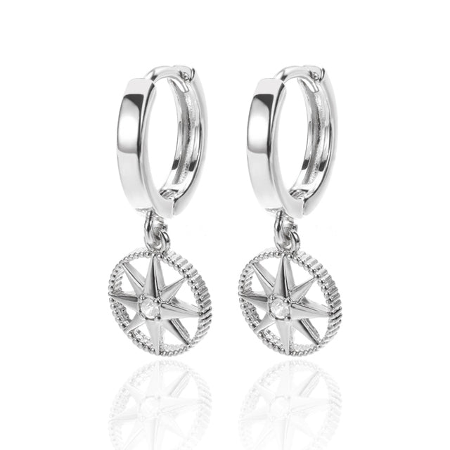 Octa-Star Drop Earrings Silver
