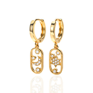 Crescent & Star Drop Earrings Gold