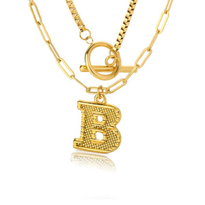 Double Initial & Toggle Clasp Necklace Set Gold / B / 45cm