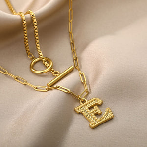 Double Initial & Toggle Clasp Necklace Set [variant_title]