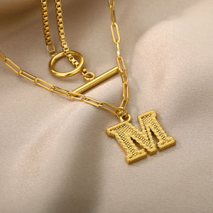 Double Initial & Toggle Clasp Necklace Set [variant_title]