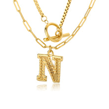Load image into Gallery viewer, Double Initial &amp; Toggle Clasp Necklace Set Gold / N / 45cm
