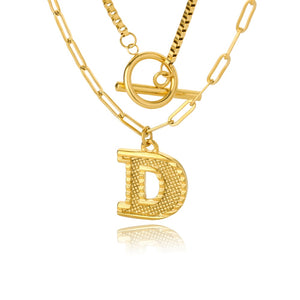 Double Initial & Toggle Clasp Necklace Set Gold / D / 45cm