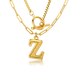 Double Initial & Toggle Clasp Necklace Set Gold / Z / 45cm
