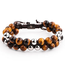 Load image into Gallery viewer, Bracelet - TIGER EYE Beaded Bracelet | Brown Gemstones | Double 8mm Beads
