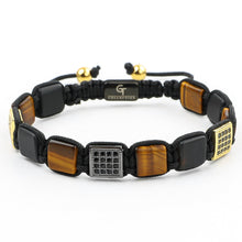 Load image into Gallery viewer, Bracelet - TIGER EYE, BLACK ONYX Flatbead Bracelet | Brown &amp; Black Gemstones
