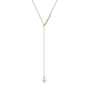 Pearl Lariat Necklace Rose Gold