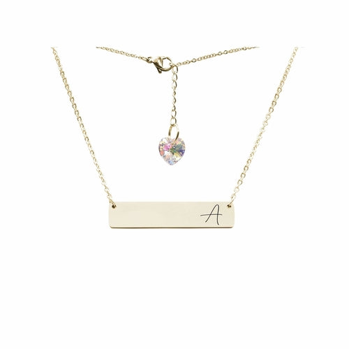 Initial Bar Swarovski Necklace Gold / A