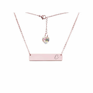 Initial Bar Swarovski Necklace Rose Gold / C