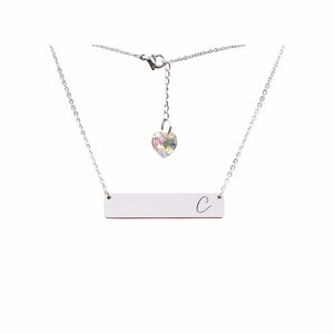 Initial Bar Swarovski Necklace Silver / C