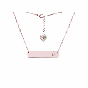 Initial Bar Swarovski Necklace Rose Gold / D