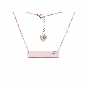 Initial Bar Swarovski Necklace Rose Gold / F