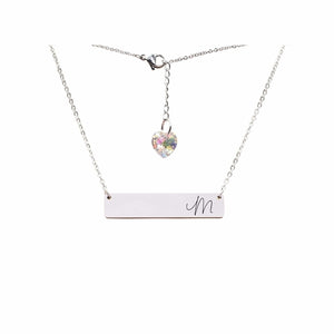 Initial Bar Swarovski Necklace Silver / M