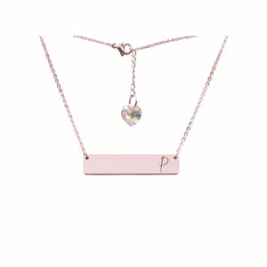 Initial Bar Swarovski Necklace Rose Gold / P