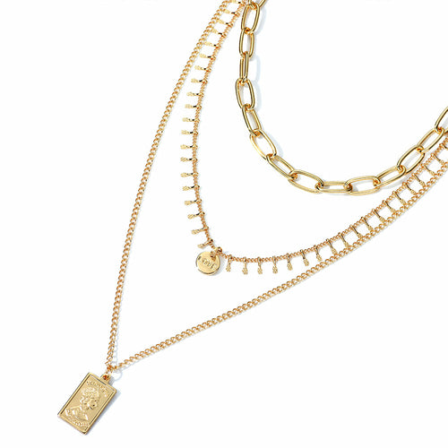 Three Layer Pendant Necklace Three Layer Necklace with a Rectangle Pendant