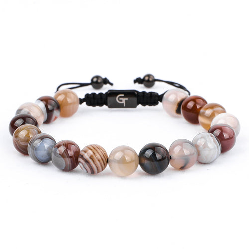 Bracelet - BOTSWANA AGATE Beaded Bracelet | Multicolored Gemstones On Black Cord | 10mm Beads