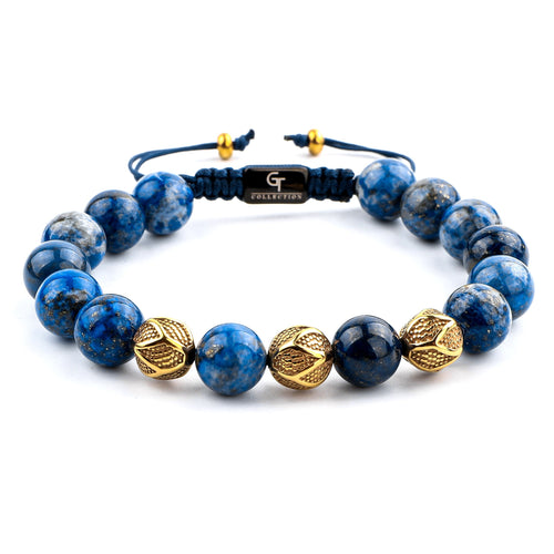 Bracelet - LAPIS LAZULI Beaded Bracelet | Triple Gold Plated Steel Beads