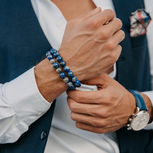 Bracelet - LAPIS LAZULI Beaded Bracelet | Triple Silver Plated Steel Beads