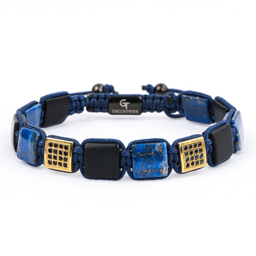 Bracelet - LAPIS LAZULI, BLACK ONYX Flatbead Bracelet | Blue And Black Gemstones On Black Cord